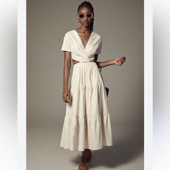 Moon River V-Neck Cutout Tiered Dress - Picture 1 of 6